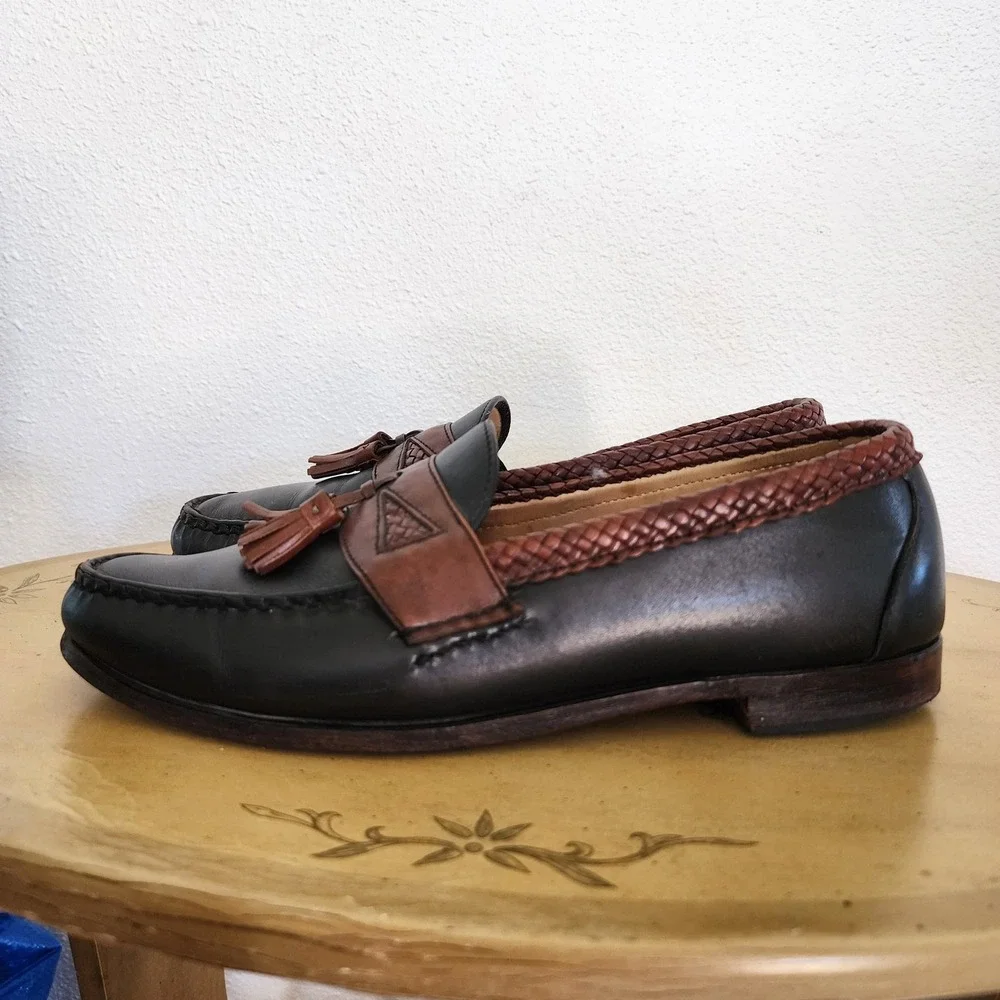 Allen Edmonds Sz 10.5 Black Brown Leather Maxfield Tassel Loafers Preppy Classic